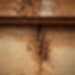 Close-up view of a termite-infested wood structure