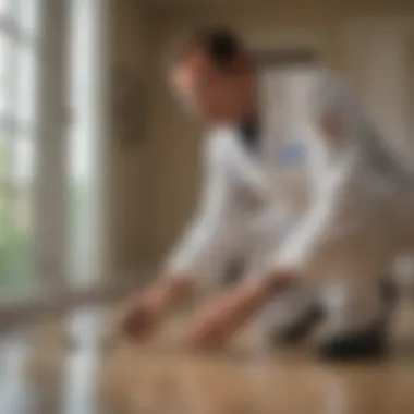 Close-up of a pest control technician applying treatment in a residential setting