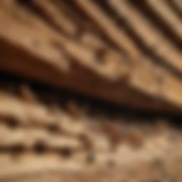 Close-up view of termites damaging wooden structure