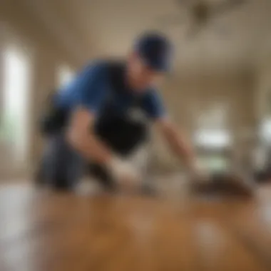 Pest control professional applying treatment in a home