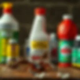 A detailed view of various pesticide bottles suitable for scorpion control