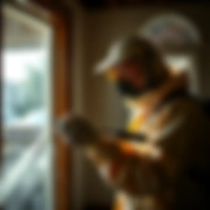 Professional Pest Control in Action A pest control technician applying treatment in an indoor environment