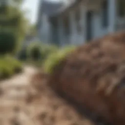 Close-up of an ant trail leading to a house