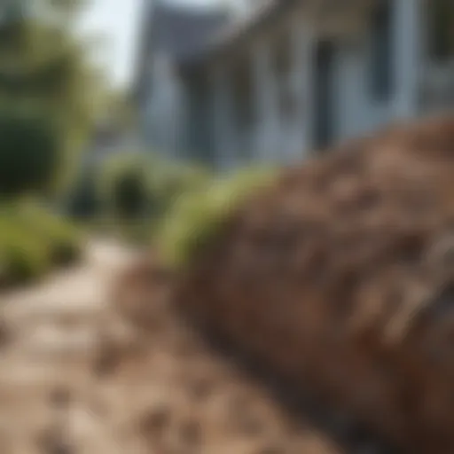 Close-up of an ant trail leading to a house