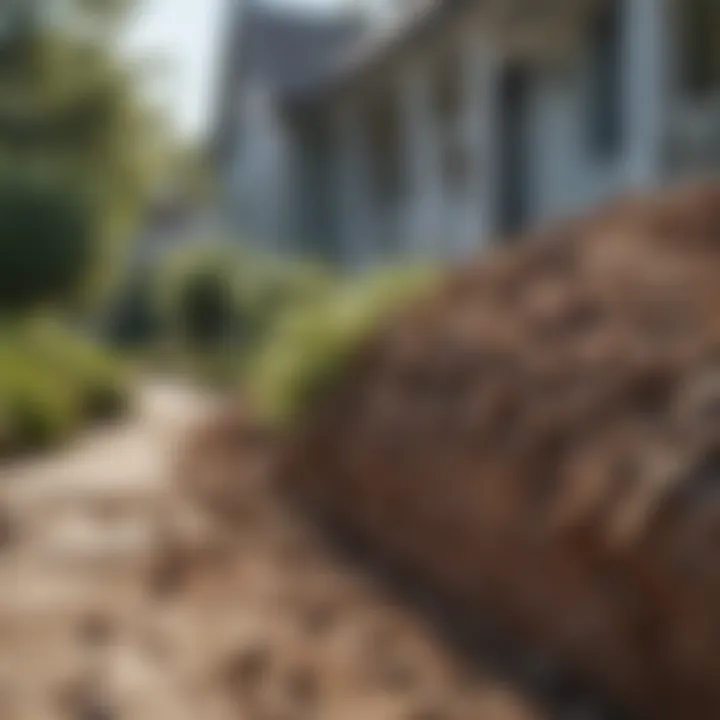 Close-up of an ant trail leading to a house