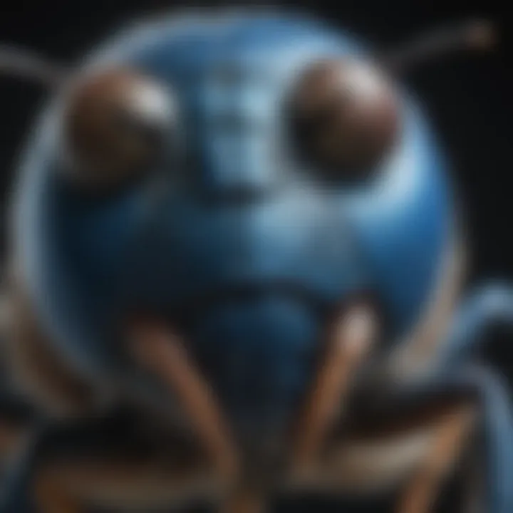 Close-up view of the Big Blue Bug showcasing its distinctive features