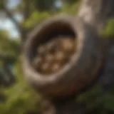 Close-up of a hornet nest in a tree