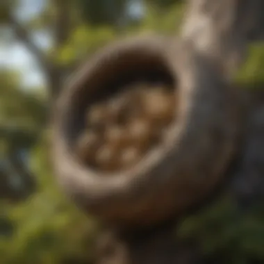 Close-up of a hornet nest in a tree