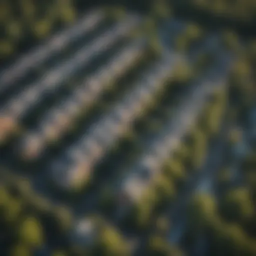 Aerial view showcasing The Hedges Apartments and surrounding greenery