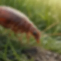 A close-up view of fleas on outdoor grass