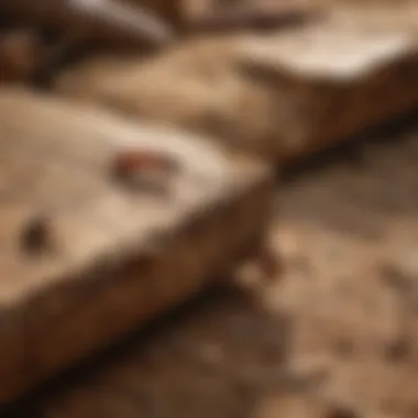 Close-up of a termite infestation in wood