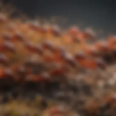 Close-up of a fire ant colony