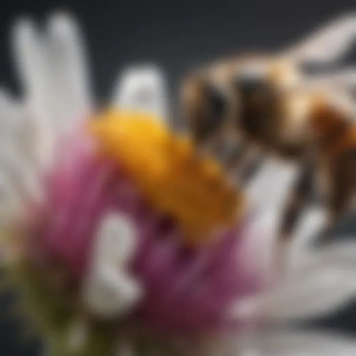 Macro shot of a bee on a flower highlighting its role in pollination