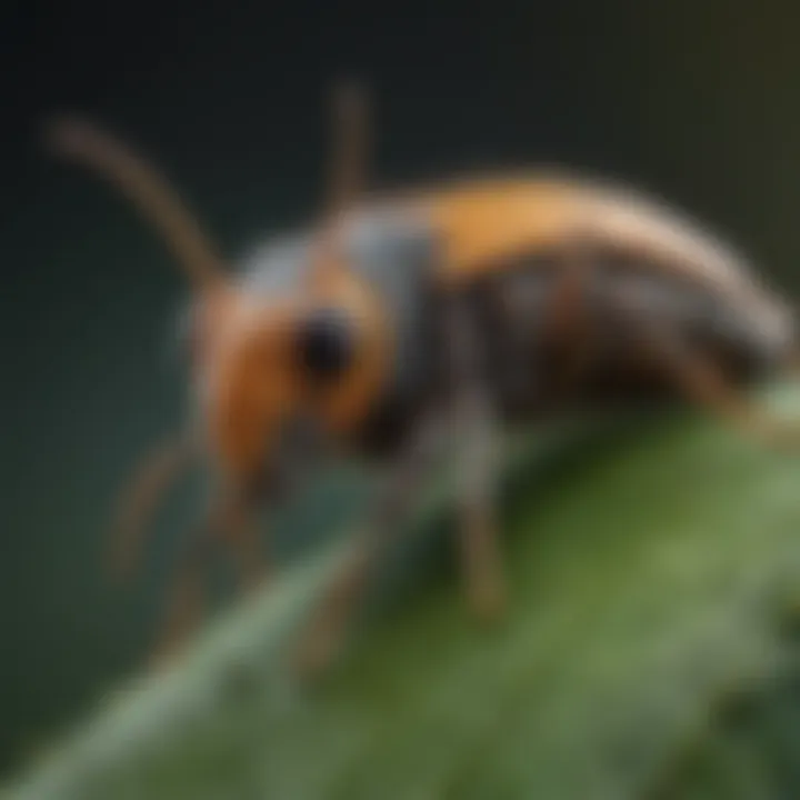 A detailed close-up of an astro pest on a plant leaf.