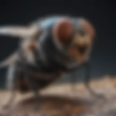 Close-up view of a blow fly on decaying matter