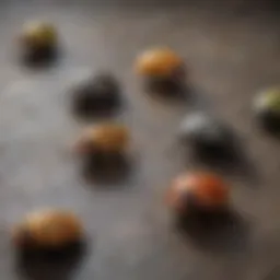 Close-up view of various floor bugs