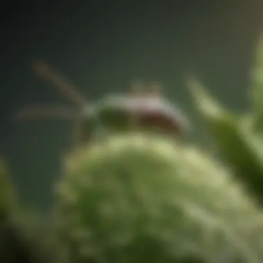 Close-up of an aphid on a plant leaf