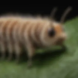 Close-up of gypsy moth caterpillar on a leaf