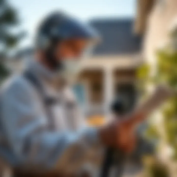 A professional pest control technician assessing a residential property