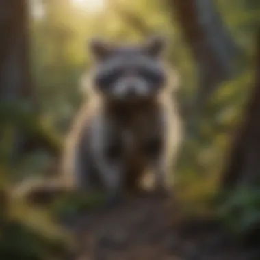 A raccoon in a natural habitat showcasing its environment