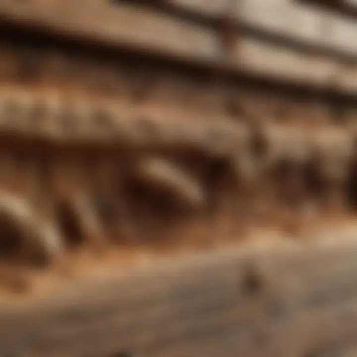 Close-up of termite damage in wooden structures