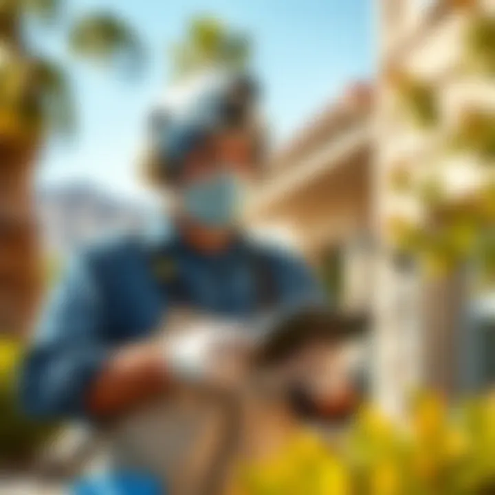 Professional Pest Inspection in Palm Springs Pest control professional inspecting a property