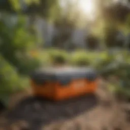 Close-up of a pest bait box in a garden setting