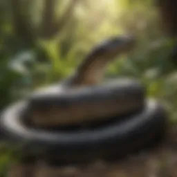 Realistic snake decoy in a garden setting