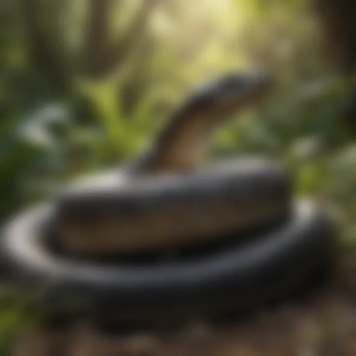 Realistic snake decoy in a garden setting