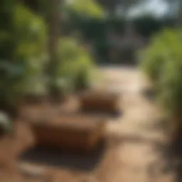 Close-up view of termite bait traps installed in a garden setting.