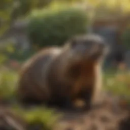 Groundhog in residential garden causing damage