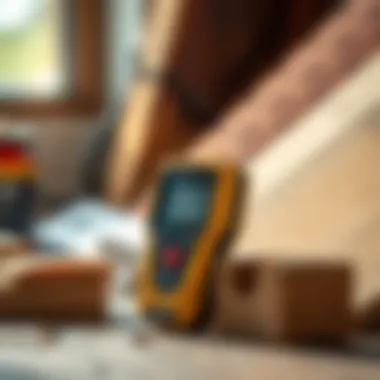 Moisture Meter with Building Materials Mini moisture meter alongside various building materials