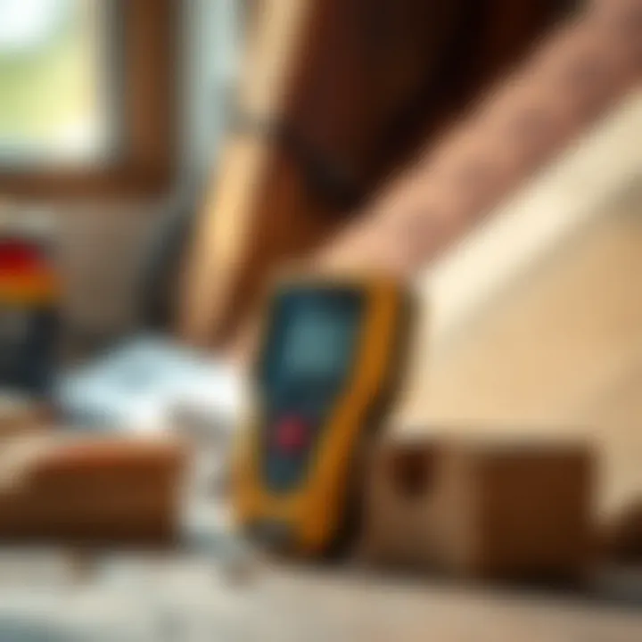 Moisture Meter with Building Materials Mini moisture meter alongside various building materials