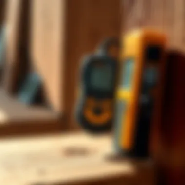 Measuring Moisture in Wood Close-up of a mini moisture meter measuring wood
