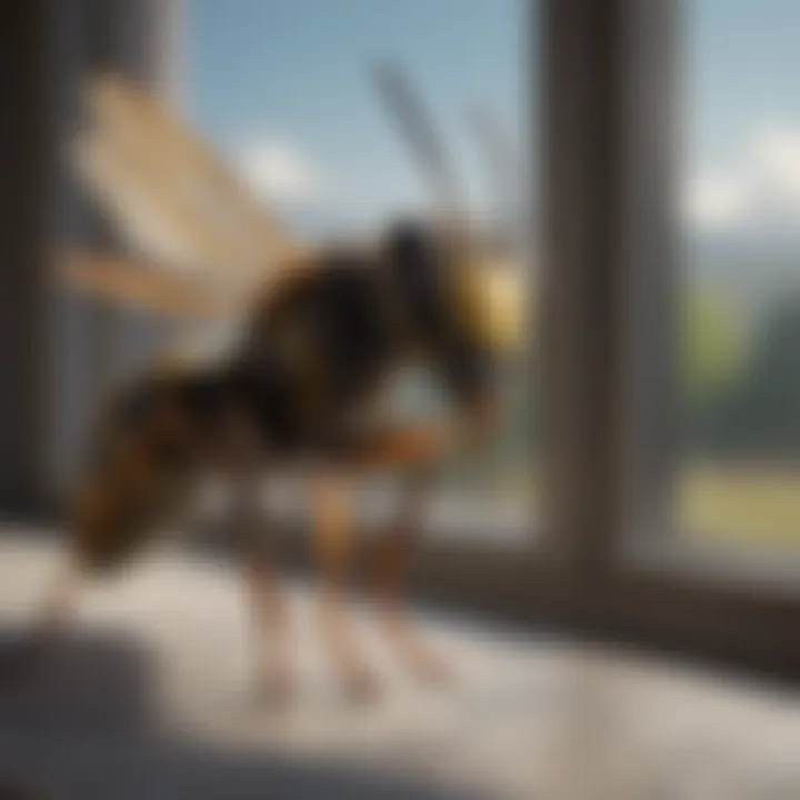 Close-up of a wasp near a window