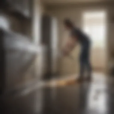 Person cleaning a kitchen