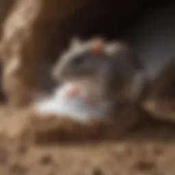 Dry ice being placed in a rodent burrow