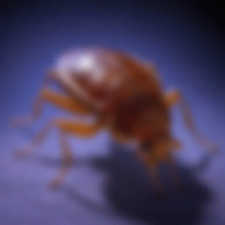 Close-up of a bed bug under UV light