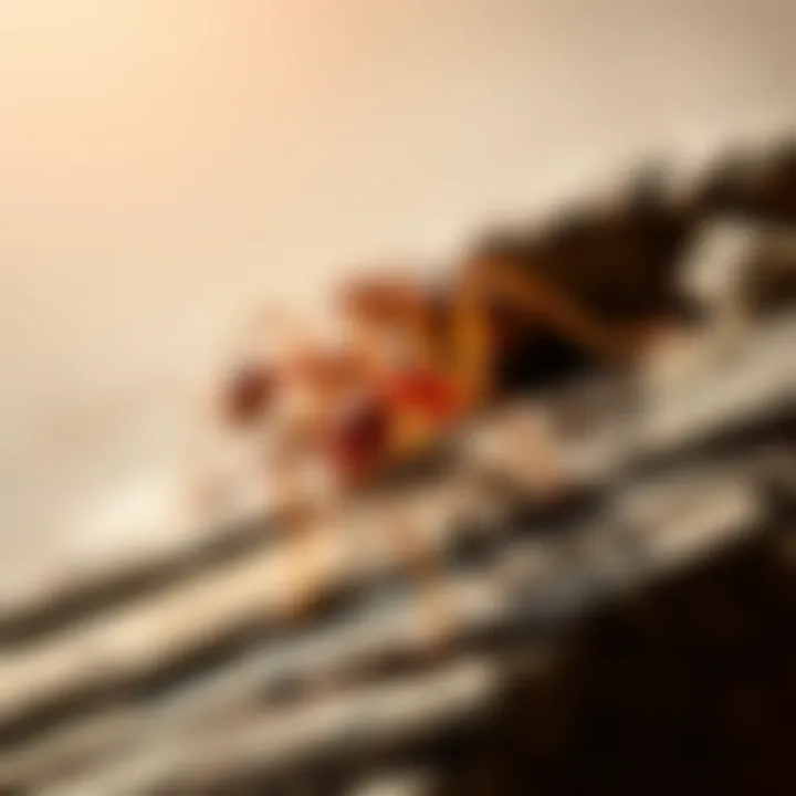 Close-up view of carpenter ants on wood surface