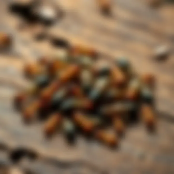 Diversity of Termite Species Different species of termites gathered on a wooden surface