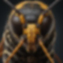Close-up view of a wasp showcasing intricate body patterns