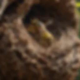 Close-up view of a yellow jacket nest